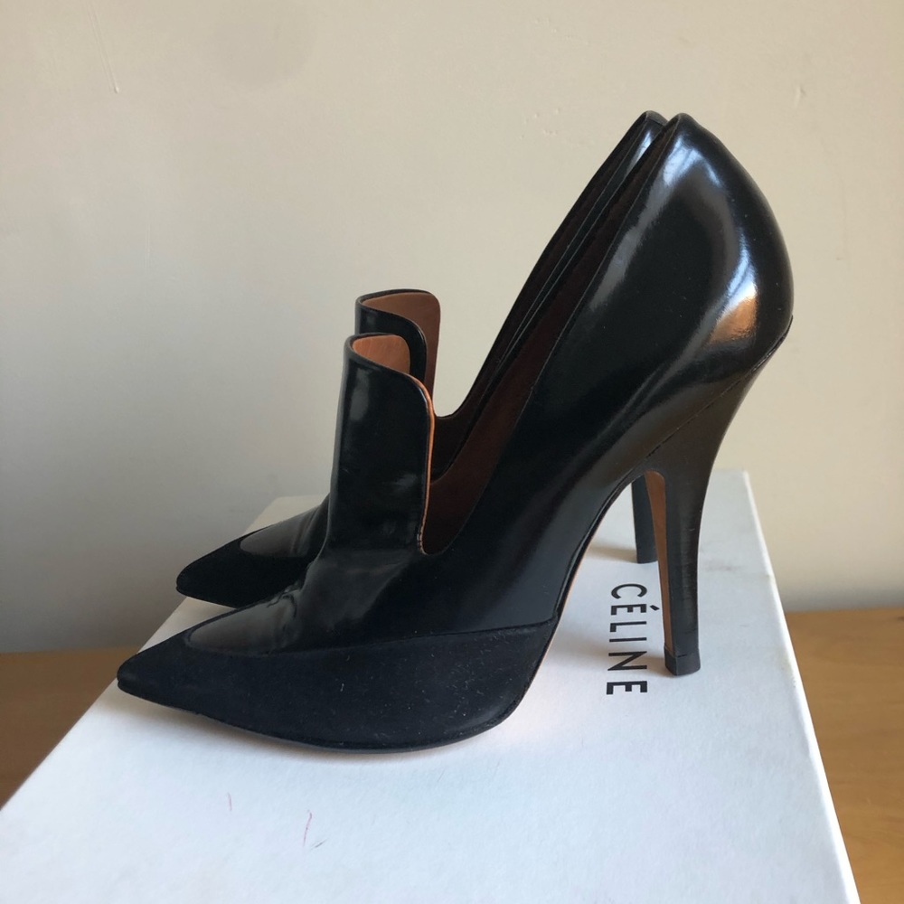 Céline black velvet and leather heels